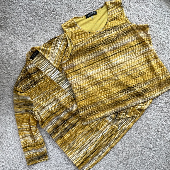 Kasper Top & Sweater Cardigan 2 Piece Matching Set (Petite XL & XL) Yellow Black - Picture 17 of 17